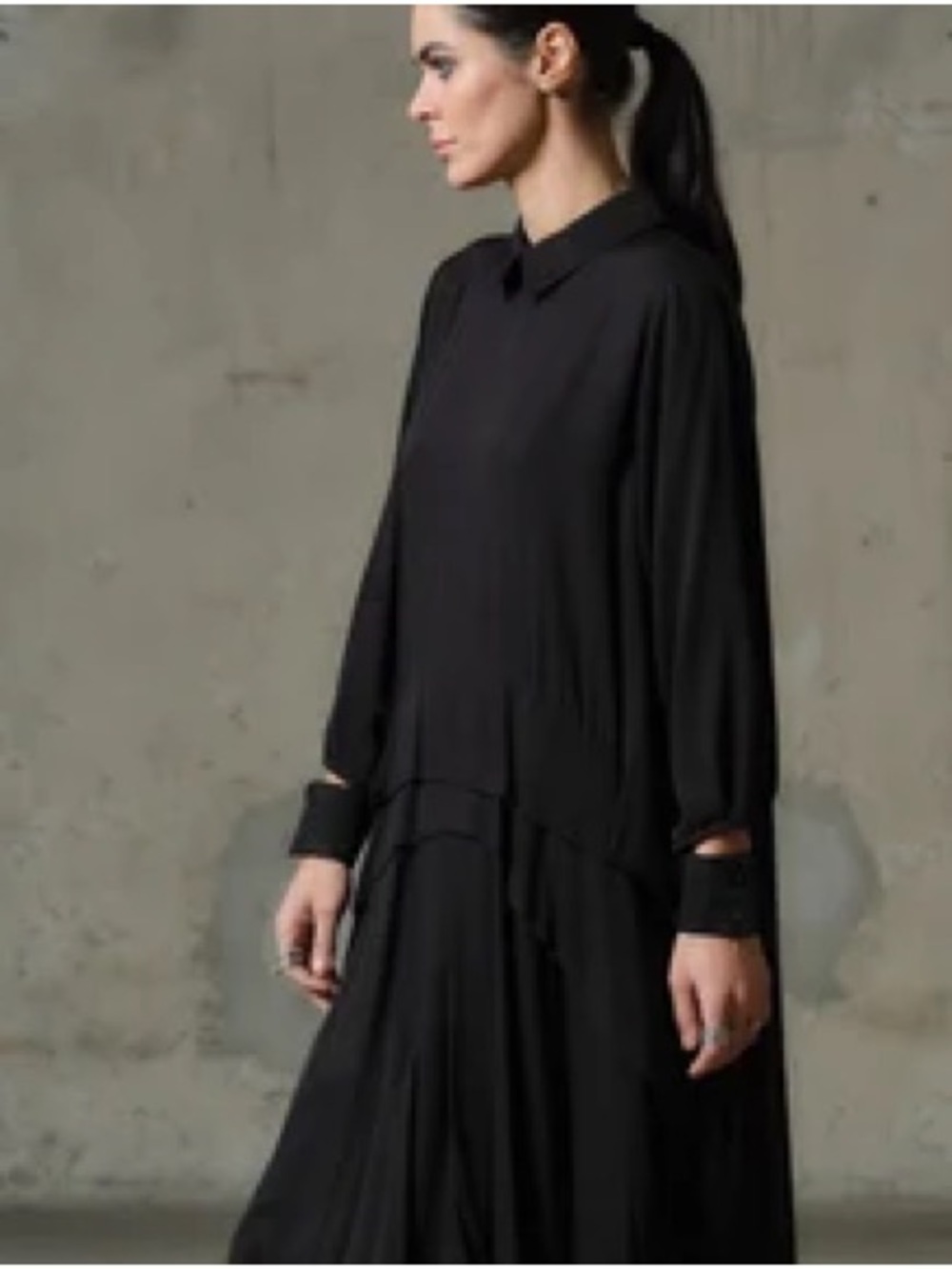 NWT FollowMeFS Avant Garde asymmetrical viscose black flowing maxi shirt dress